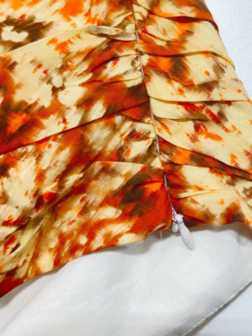 Zara Ruched Floral Crop Top XS Orange Puff Sleeve Cottagecore Boho - Picture 8 of 9